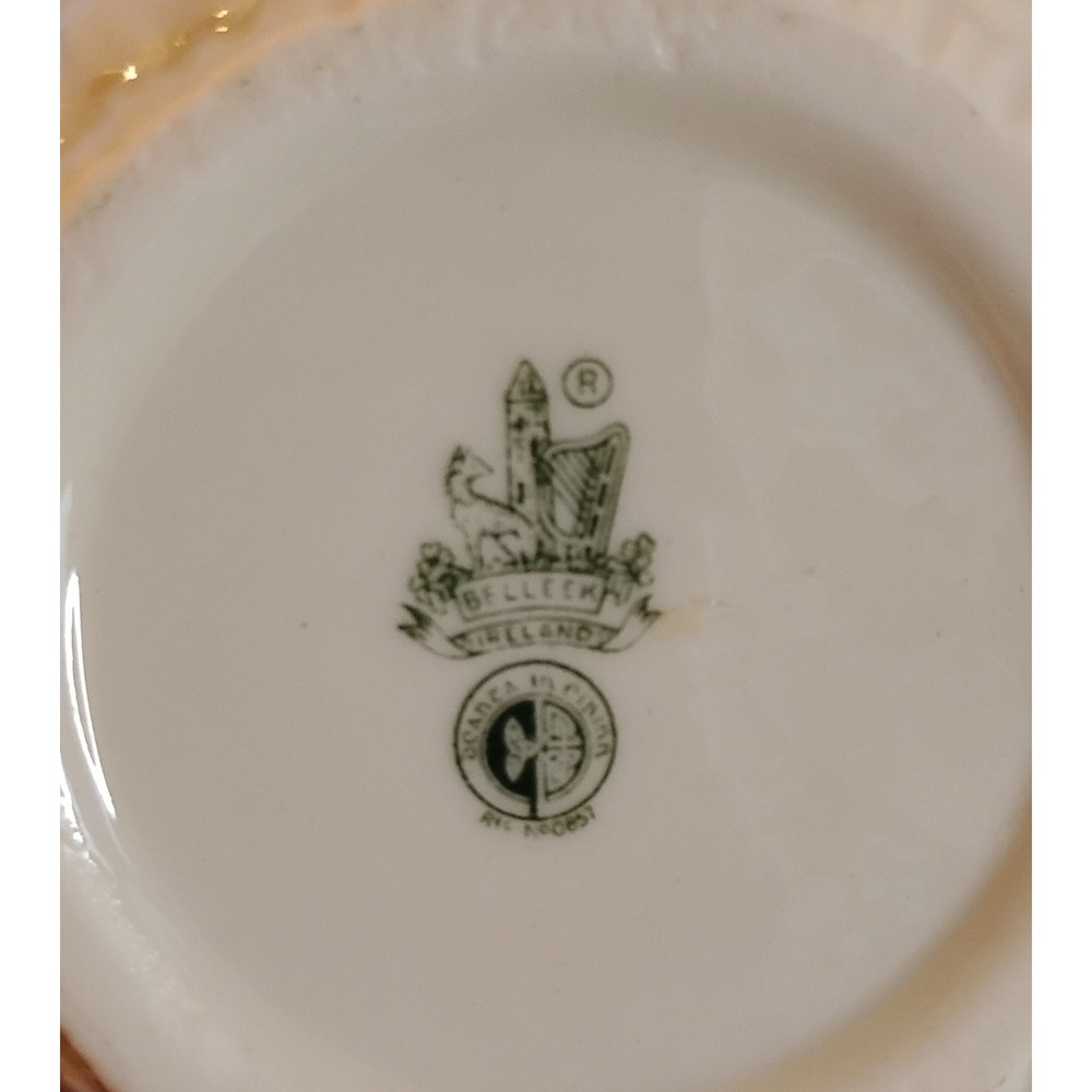 Belleek Ireland Neptune Teapot Shell Pattern Yellow Coral Handle 6th Green Mark - Picture 8 of 8